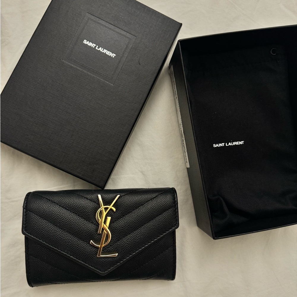 YSL Monogram Small Flap Wallet in Grained Leather